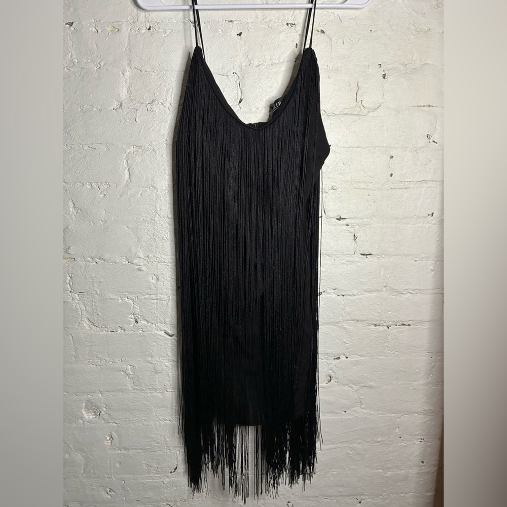 Akira Black Fringe Sleeveless Mini Dress - Size Medium - Flapper Party Style